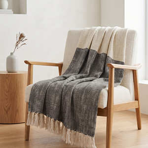 Charcoal Grey Slub Cotton <b>Throw</b> 130x170 cm with Handloom Texture and Fringe <b>for</b> Sofa <b>Chair</b> and Modern Home Interiors - Product Image 6