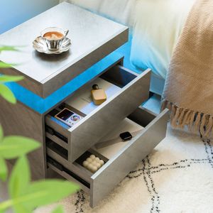 Modern <b>LED</b> Nightstand with 2 Drawers Deep Gray <b>Bedside</b> <b>Table</b> Cabinet Lights for Bedroom End Side Nightstands - Product Image 2