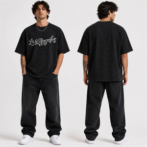 T-shirts à manches courtes en coton 100% lourd, style streetwear vintage américain, avec strass thermocollés, collection RoughPlay Madness, pour l'été - Product Image 4