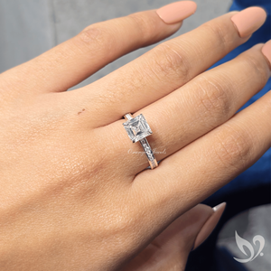 2CT Asscher Cut Lab <b>Diamond</b> <b>Ring</b> Channel Pave Band IGI Certified 10K White Gold Engagement <b>Ring</b> - Product Image 5