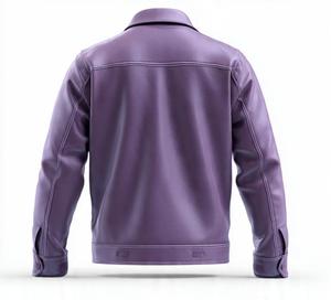 เสื้อแจ็คเก็ตหนัง PU สีม่วงคุณภาพสูงสำหรับผู้ชาย ปกคอพับ ปิดด้วยซิป สวมใส่สบายๆ ในฤดูใบไม้ร่วง - Product Image 3