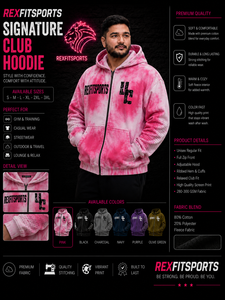 REXFITSPORTS 2026 Sweat à capuche personnalisé rose tie-dye entièrement zippé 280-300 GSM en coton polyester molletonné imprimé streetwear - Product Image 1