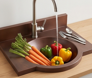 Elegante Lavabo de Cobre Martillado con Protector Contra Salpicaduras, Lavabo Moderno para Baño o Cocina, Elegante Adorno para el Hogar - Product Image 5