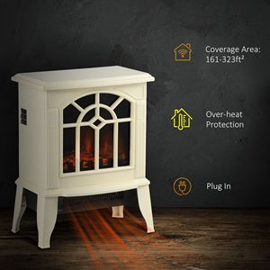 Chimenea Eléctrica de 18 Pulgadas con Llamas LED Realistas, Protección Contra Sobrecalentamiento, 750W/1500W, Color Crema - Product Image 4