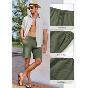 กางเกงขาสั้นลำลองผู้ชายแบบมีเชือกผูกเอว 7 นิ้ว สำหรับฤดูร้อน มีกระเป๋า ไซส์ XXS สีเข้ม ลายเทคนิค สไตล์สปอร์ต พร้อมโลโก้ - Product Image 2