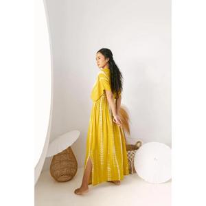 Vestido Largo Amarillo Tie Dye para Mujer, Cuello en V Profundo, Estilo Boho Kaftan, Vestido Largo de Playa para Verano - Product Image 6