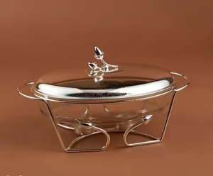 Casserole moderne en acier inoxydable avec revêtement céramique antiadhésif, base géométrique dorée, chauffe-plats pour cuisinières à gaz et à induction - Product Image 2