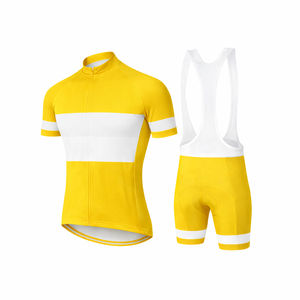 Ensemble maillot et cuissard de cyclisme professionnel pour homme, respirant, séchage rapide, kit de course sur route, logo personnalisé, jaune et blanc, vente en gros - Product Image 1