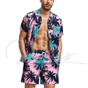 Ensemble de deux pièces de haute qualité pour hommes, chemise hawaïenne d'été et short en flanelle, t-shirts imprimés hawaïens - Product Image 1