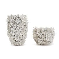 Ensemble de vases en céramique blanche à motifs floraux, faits à la main, style shabby chic, décoration de table, centre de table pour mariage
