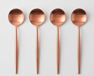 Ensemble de 4 cuillères à thé en cuivre, design minimaliste, finition miroir haute brillance, résistantes à la rouille, pour mariage - Product Image 1