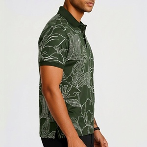 Polo de Hombre con Estampado Floral, Verde Oliva, Algodón Mercerizado, Manga Corta, Cuello Golf, Estilo Casual, Fabricante, 180 g/m² - Product Image 5