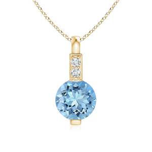 GEUM Jewels Natural 5mm Round Cut Aquamarine & Diamond Bale <b>Pendant</b> 14k <b>Solid</b> Rose <b>Gold</b> Wholesale Wedding <b>Pendant</b> Fine Jewelry - Product Image 1