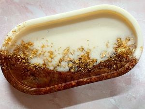 Handmade Metal Handicraft Modern Oval Crystal Abstract <b>Gold</b> Leaf <b>Serving</b> <b>Tray</b> Luxury Decor Bar Counter - Product Image 1