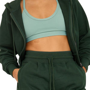 Conjunto Deportivo de Invierno para Mujer, Sudadera Corta con Cremallera y Logotipo Personalizado, Pantalones Deportivos de Cintura Alta, Felpa de Algodón, Ropa de Gimnasio, Proveedor OEM - Product Image 2