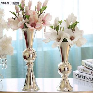 Elegant Silver Metal Trumpet Vase <b>Tall</b> Gold Flower Holder Centerpiece for Wedding <b>Table</b> Decor Luxury Floral Vase Home Party Vase - Product Image 1