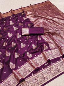 Sari Tradicional Indio de Seda Banarasi con Trabajo de Tejido Zari para Bodas y Eventos Festivos, Atuendo para Mujer - Product Image 5