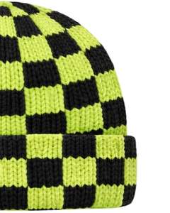 Gorro de Punto Personalizado con Diseño de Tablero de Ajedrez Verde Lima y Negro, Gorro de Invierno Cálido con Borde, Gorro de Punto Acrílico Suave Unisex - Product Image 2