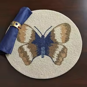 Handmade Beaded Table Runner or Placemat Beaded Christmas Bows Placemat Charger Patriotic Americana Round Beaded Placemat - Product Image 5