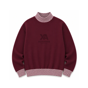 Sudadera de cuello alto para mujer, diseño personalizado, con estampado de cuadros a contraste, hombros caídos y manga larga, ideal para Navidad - Product Image 3