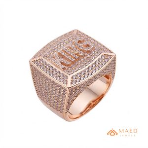 Bague Hip Hop carrée en moissanite plaquée or rose pour homme, bijoux de luxe, mode moderne, cadeau - Product Image 1