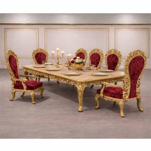 Majestic Look Red Velvet 8 Seater <b>Dining</b> Table <b>Set</b> Bespoke French Style <b>Dining</b> Room Furniture Deluxe Neo Classical <b>Dining</b> Chairs - Product Image 1