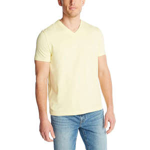 Camiseta de Cuello en V para Hombre, Color Amarillo Claro, 100% Algodón, Manga Corta, Informal, Básica, Personalizada, de Secado Rápido y Alta Calidad - Product Image 1
