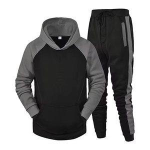 Ensemble de survêtement à capuche pour homme, color block, manches longues, design uni, décontracté, en polyester et coton, avec poches latérales, en vente - Product Image 1