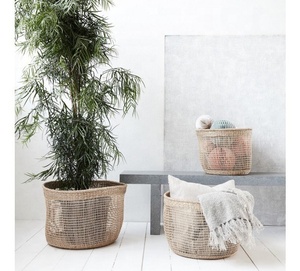 Ensemble naturel tissé à la main rond jonc de mer paniers de rangement rustique paille panier planteur osier rotin panier à linge poubelle pour l'organisation - Product Image 5