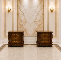 Lit de luxe pleine grandeur en teck avec capitonnage diamanté, finition marron antique, tables de chevet incluses – Meuble de chambre à coucher le plus vendu