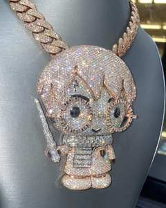 จี้การ์ตูนพ่อมดสุดหรูประดับเพชร VVS มอยส์ซาไนต์ พร้อมสร้อยคิวบันโรสโกลด์ สไตล์ฮิปฮอป ดีไซน์เหมือนเพชร - Product Image 2