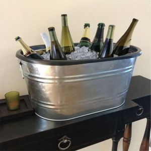 Wholesale Hammered Stainless Steel Ice Bucket Large Oval Wine Beer Beverage Tub <b>Drinks</b> Cooler with Handles for Party Catering - Product Image 5