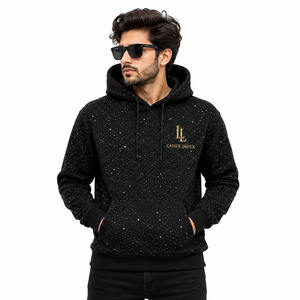 Sweat-shirt à capuche unisexe noir avec strass, logo personnalisé, streetwear décontracté, sweat-shirt en molleton à manches longues, 100% coton, tendance - Product Image 1