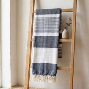 Plaid en coton rayé surdimensionné 140x200 cm, tissé épais, pour canapé, décoration rustique style ferme, vente en gros - Product Image 2