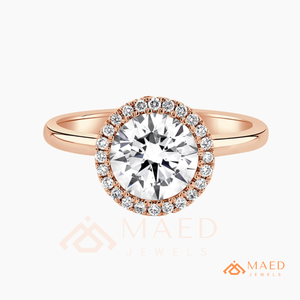 Bague de fiançailles en or rose 14 carats avec halo de moissanite taille ronde, alliance pavée, bijoux de mariée de luxe, cadeau pour elle - Product Image 5