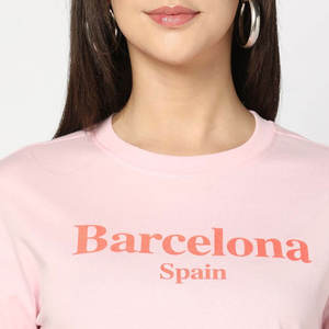 Camiseta de Manga Corta con Cuello Redondo Rosa para Mujer, Estampado con el Logotipo de Barcelona, España, Ropa Casual, 100% Algodón Jersey, Transpirable - Product Image 3