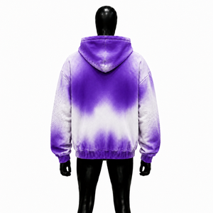 Sweat-shirt à capuche zippé dégradé violet et blanc, coupe oversize, streetwear unisexe, veste à capuche ombrée premium, fermeture éclair intégrale, effet vintage délavé - Product Image 2