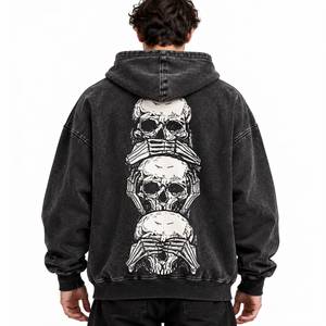 Sweat à capuche noir délavé pour homme avec motif trois crânes - Product Image 2