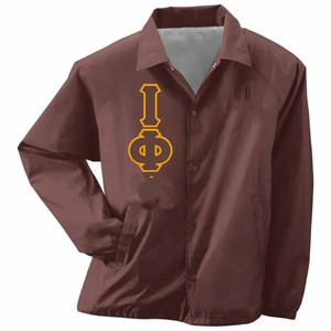 Men's Brown Iota | Phi | <b>Coach</b> Jacket Regular Fit Turn-down Collar Polyester Casual Autumn Wear Heat-Transfer Printed Front - Product Image 1