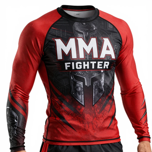 Camisetas Rash Guard de Alta Calidad en Rojo y Negro con Logotipo Personalizado por Sublimación para MMA y Fitness, Manga Larga para Adultos - Product Image 2