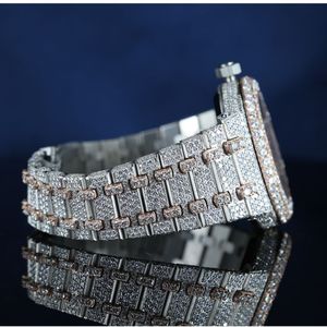 Reloj de Lujo Mecánico con Moissanita, Tono Oro Rosa y Plata, Esfera con Indicadores Totalmente Pavimentados, Estilo Hip Hop, Unisex - Product Image 4