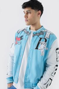 Chaqueta Varsity Personalizada para Hombre, Estilo Universitario, Cuello Redondo, Color Azul Claro, Resistente al Viento, para Invierno - Product Image 5