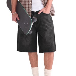 Shorts en jean pour homme de haute qualité, coupe droite, taille haute, délavé foncé, décontracté, en coton respirant, tissé, pour l'été, OEM - Product Image 4
