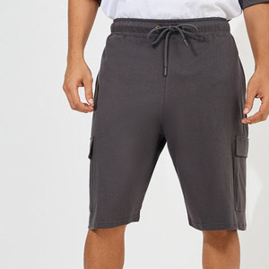 Men's Solid Oversized Cotton Quick Dry T-Shirt <b>Set</b> Casual Summer <b>Knitted</b> Short Sleeve Top Cargo Pants Gray White Two Piece - Product Image 5