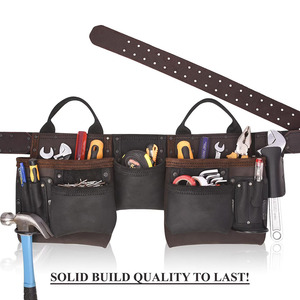 Ceinture porte-outils en cuir professionnelle avec plusieurs poches, construction robuste, ajustement confortable à la taille, accroches sécurisées. - Product Image 3