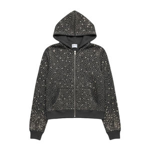 Sweat à capuche zippé oversize glamour avec logo personnalisé, en mélange de coton premium, tricoté uni pour l'hiver, entièrement orné de strass pour homme - Product Image 4