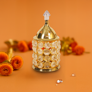 Lámpara de aceite de latón con cristales - Diya religiosa AKHAND para Diwali y Acción de Gracias - Regalo de decoración para el hogar resistente al óxido - Product Image 1