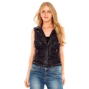 Chalecos de Cuero Genuino para Mujer, Impermeables y Resistentes al Viento, Chaleco de Cuero con Cuello en V para Mujer - Product Image 1