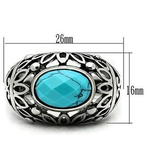 TK498 High Polished Stainless Steel <b>Ring</b> with Sea Blue Synthetic <b>Turquoise</b> Fashionable No Plating <b>Ring</b> - Product Image 2