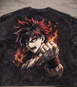 Camisetas de Franela Extra Grandes Personalizadas con Hombros Caídos, Estilo Urbano, Lavado Ácido, Estampado Gráfico de Anime, Vintage, para Hombre, de Tela Gruesa - Product Image 2